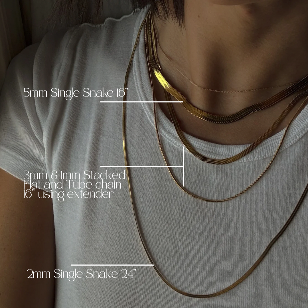 Stainless steel snake chain golden color in multiple lengths and sizes