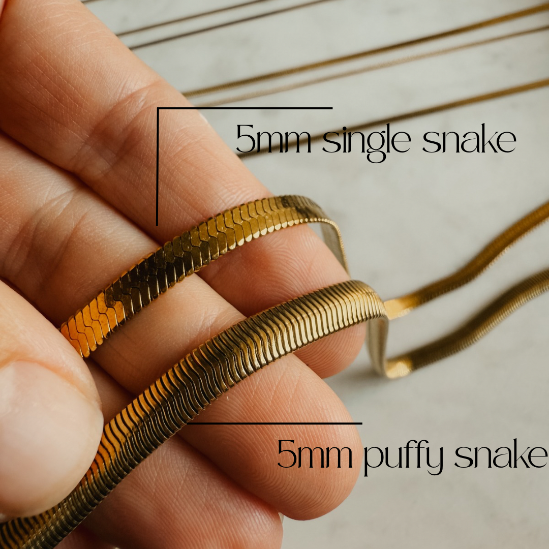 Flat snake chain vs puffy snake chain golden color stainless steel