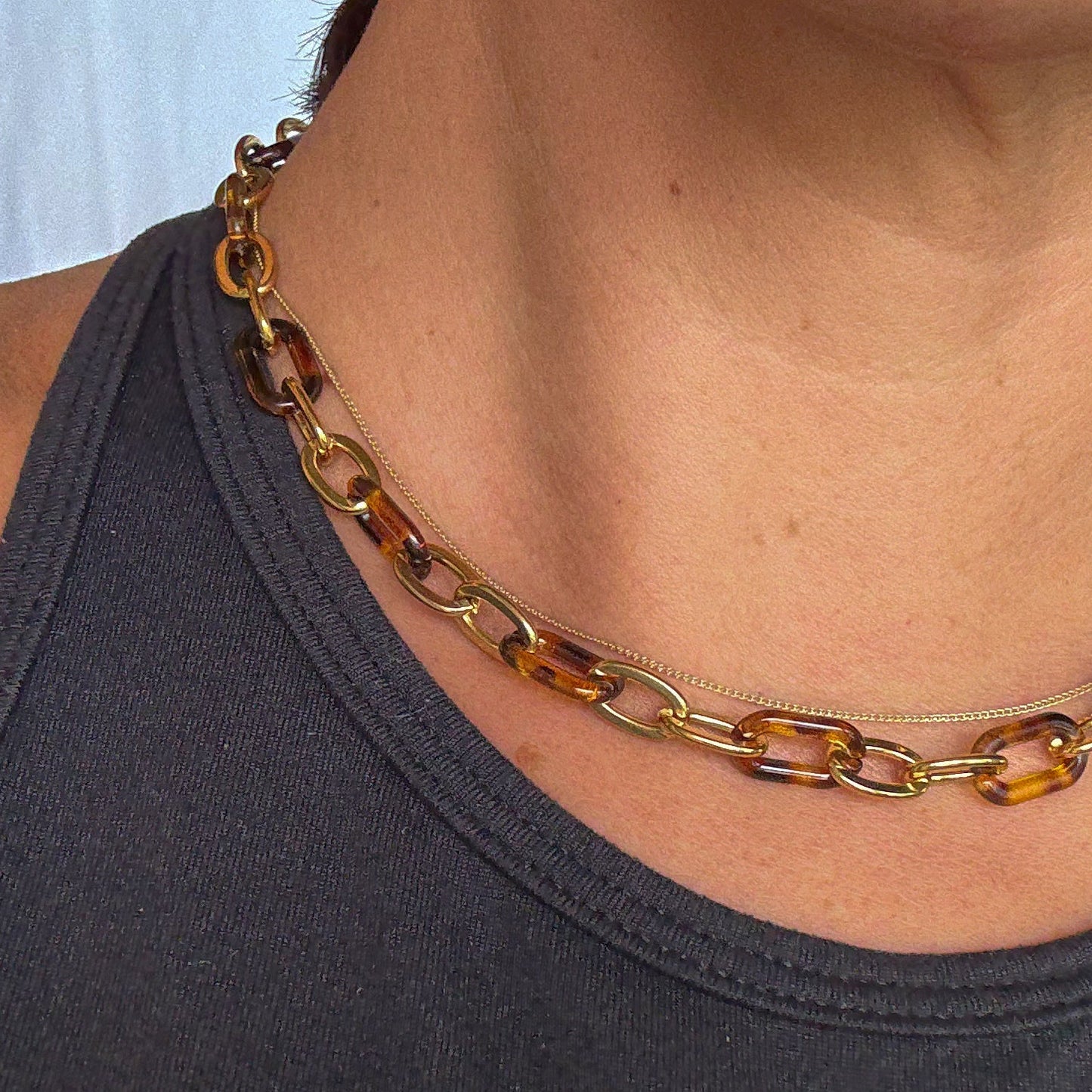 Tortoise and Gold Link Necklace