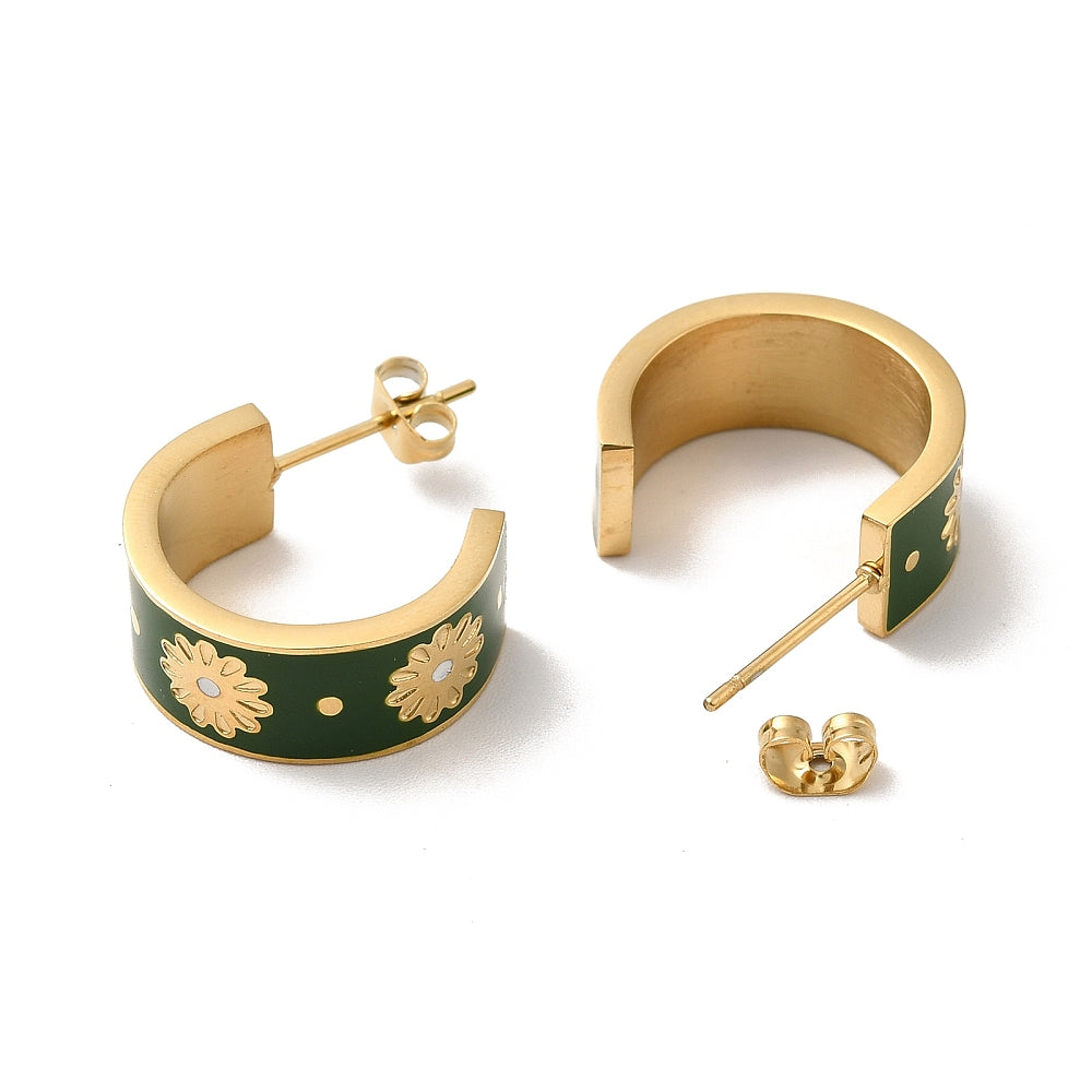 Green Daisy Hoops