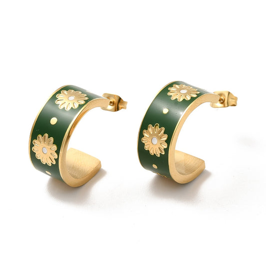Green Daisy Hoops
