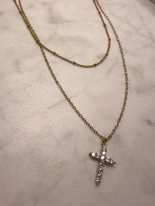 Stacked CZ Cross Necklace
