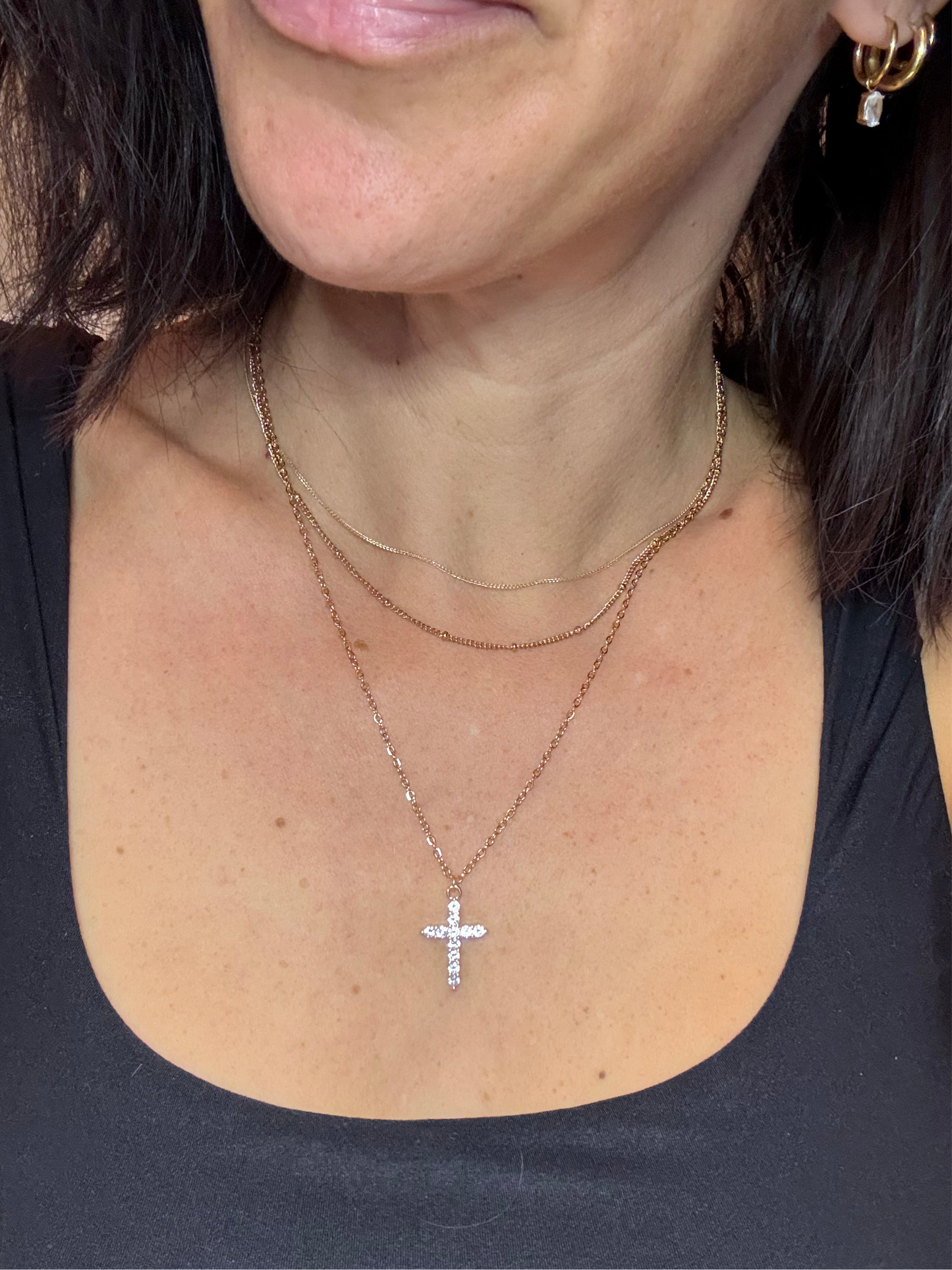 Stacked CZ Cross Necklace