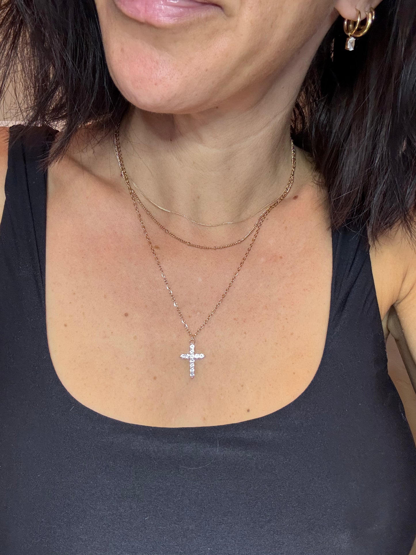 Stacked CZ Cross Necklace
