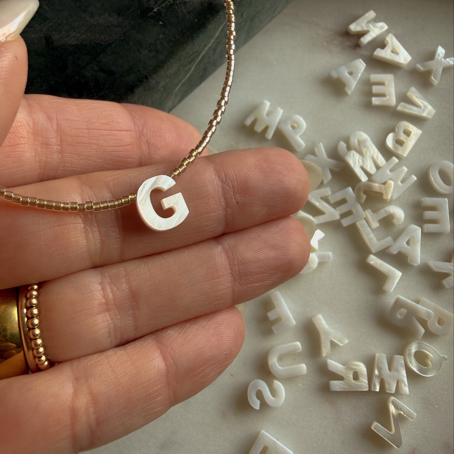 Mother of Pearl Initial Necklace