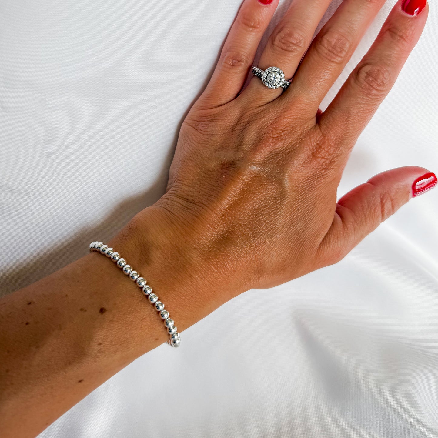 4mm Silver Beaded Bracelet