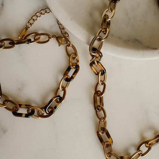 Tortoise and Gold Link Bracelet