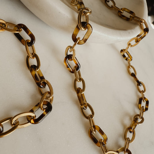 Tortoise and Gold Link Necklace