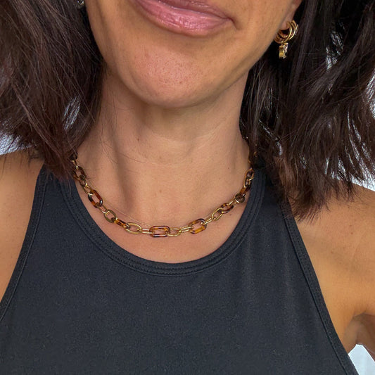 Tortoise and Gold Link Necklace