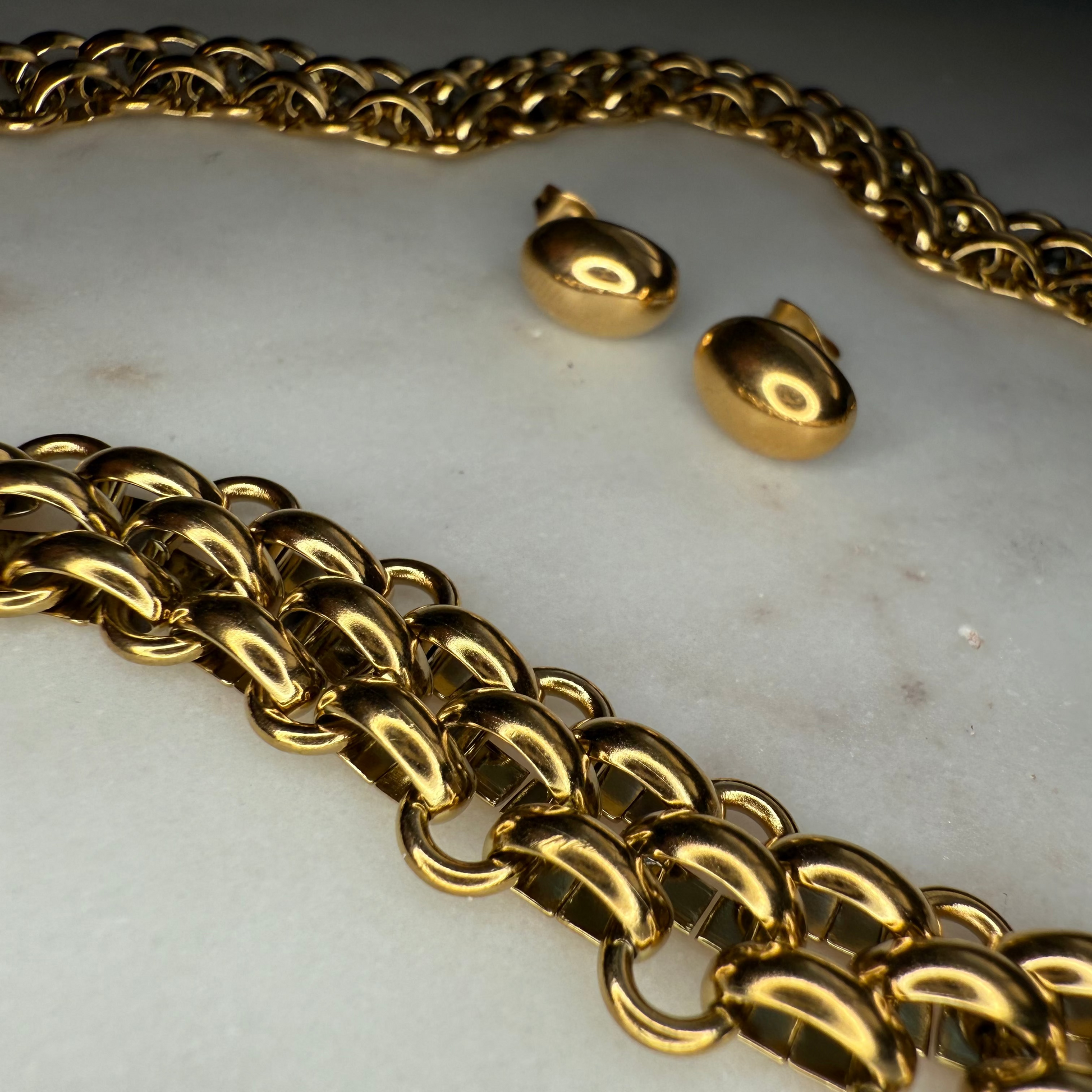 Blair chain shown with Bean Stud earrings 