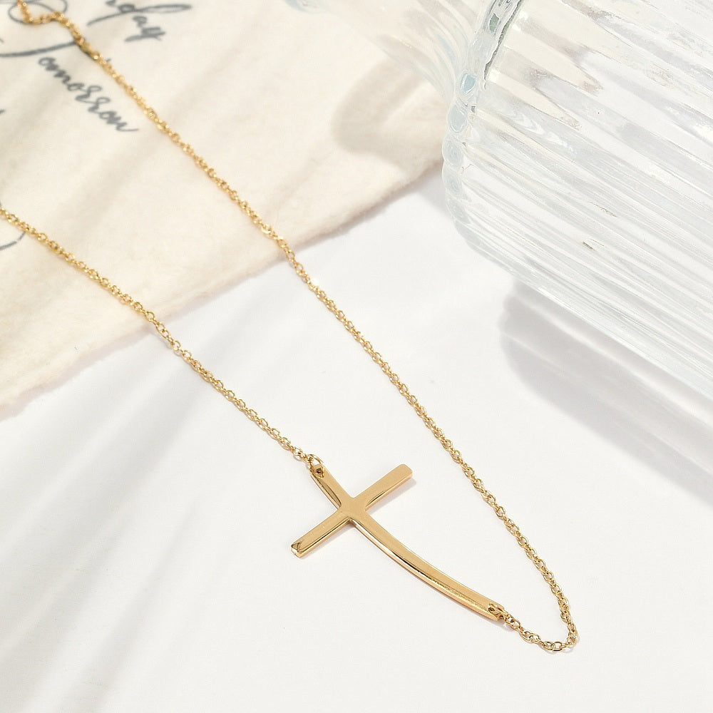 Offset Curved Cross Necklace