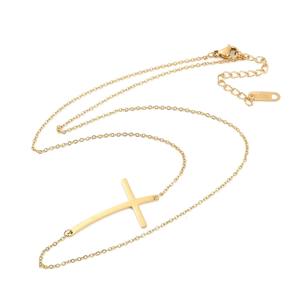 Offset Curved Cross Necklace