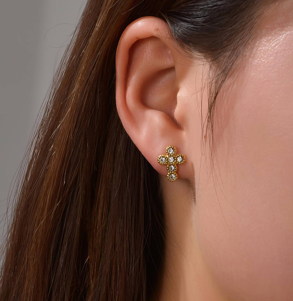 Gold Cross Studs