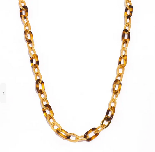 Tortoise and Gold Link Necklace